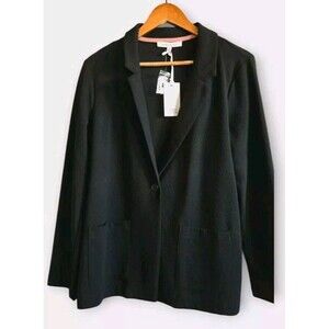 Rose + Olive Blazer Women's Large Black Textured One Button Cotton Blend Nwt
